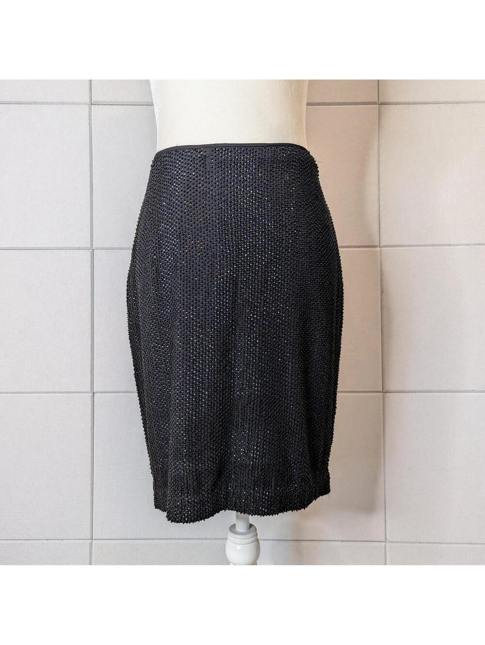 Vintage 90s deadstock Pamela Dennis stretch silk heavy beaded slip skirt
